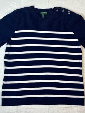 Lauren Ralph Lauren Navy Breton Sweater | Women’s XL